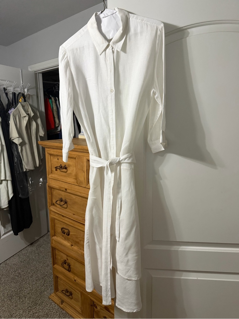 Chico's White Line. Long-Sleeve Shirt Dress with Tie Waist